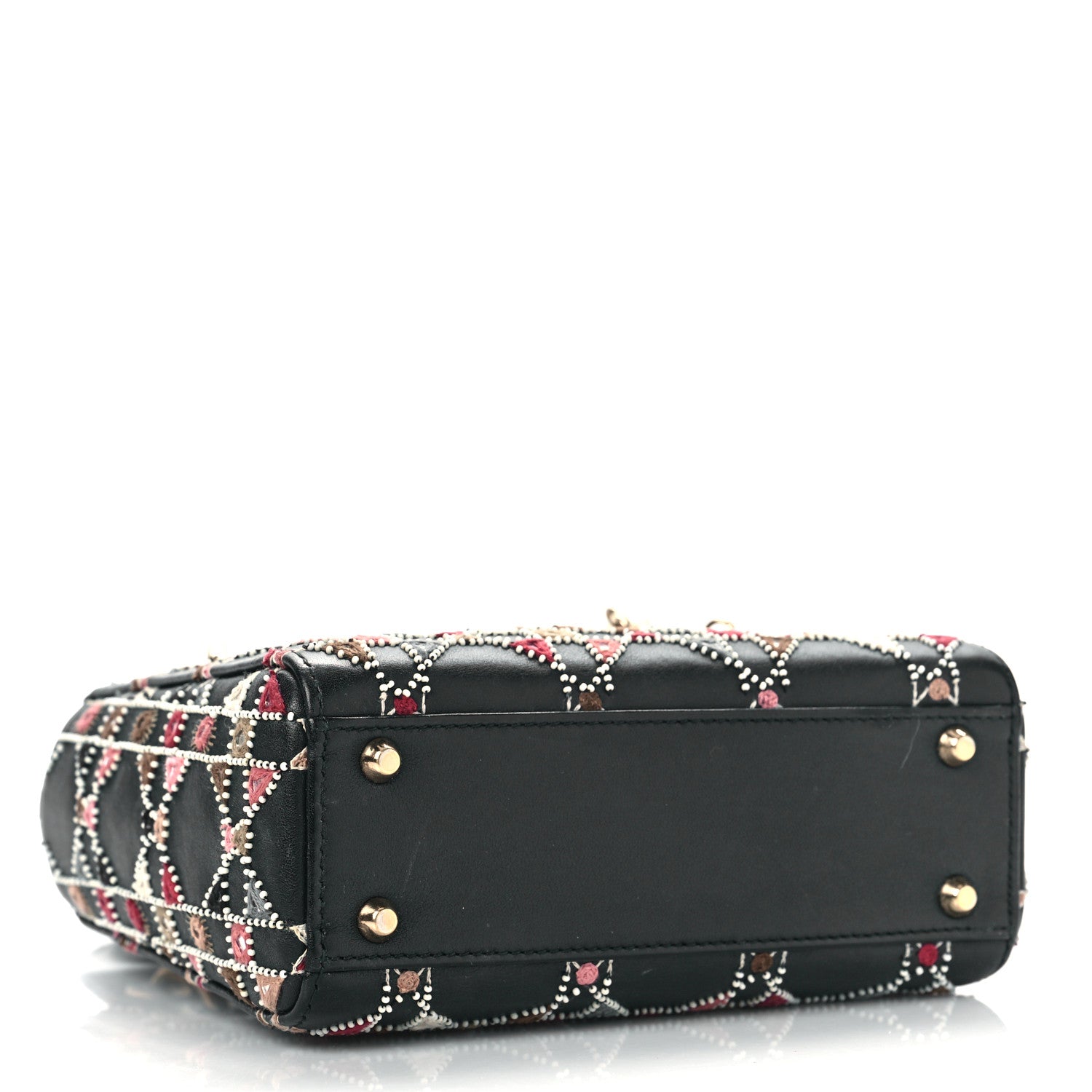 Christian Dior Calfskin Cannage Embroidered Beaded Mini Lady Dior Black Multicolor 4 of 12