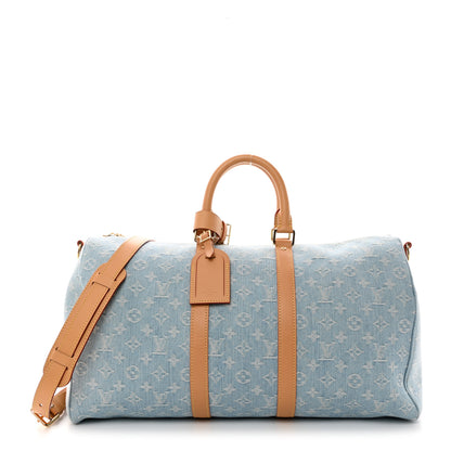 Louis Vuitton Denim Monogram Keepall Bandouliere 45 Sky Blue 1 of 8