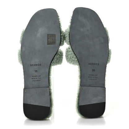 Hermes Woolskin Oran Sandals 39 Vert D’Eau 5 of 8