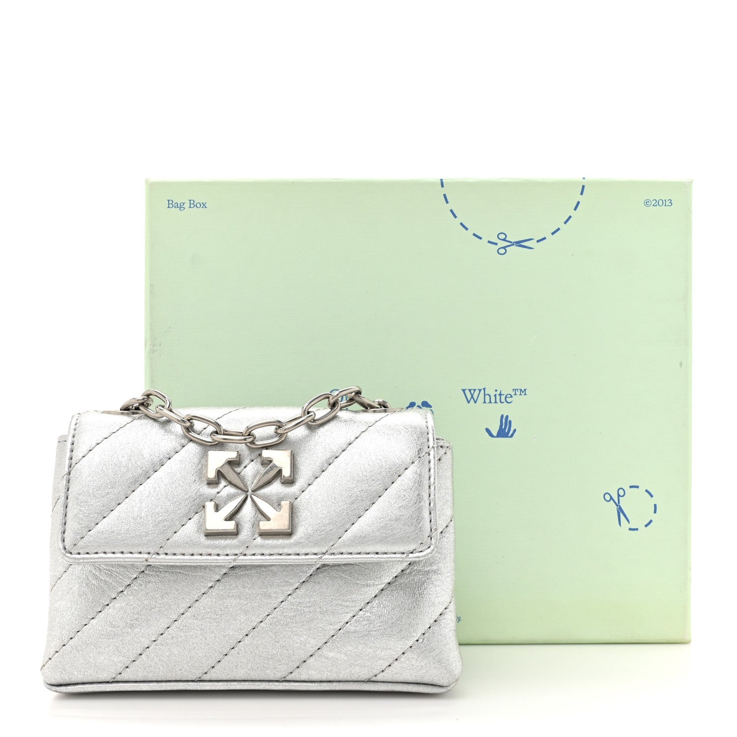 Off-White Metallic Calfskin Diagonal Quilted Jackhammer 17 Shoulder Bag Silver 13 of 13