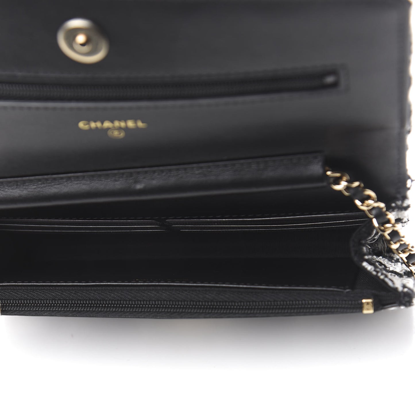 Tweed Quilted Wallet On Chain WOC Black Ecru White