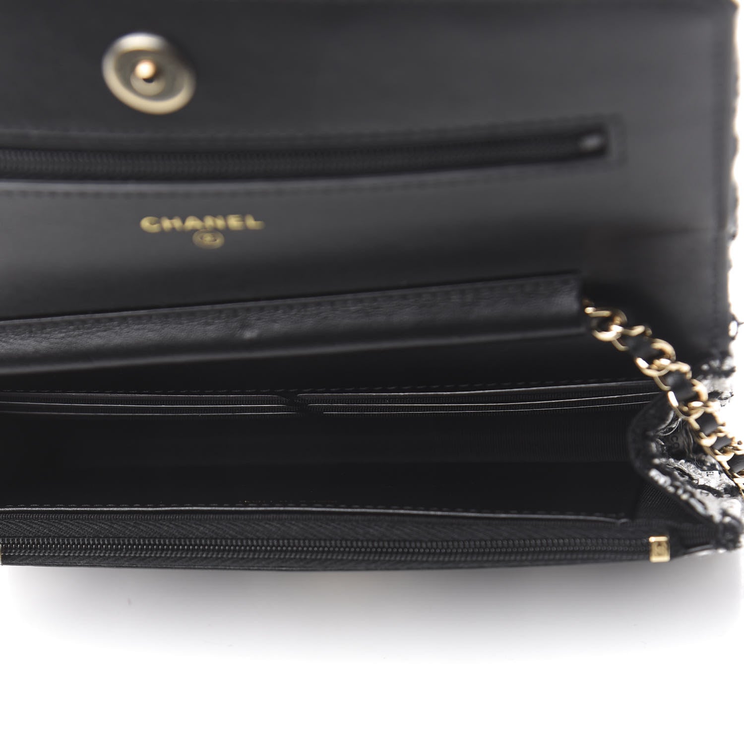 Chanel Tweed Quilted Wallet On Chain WOC Black Ecru White 5 of 12