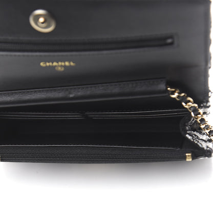 Chanel Tweed Quilted Wallet On Chain WOC Black Ecru White 5 of 12