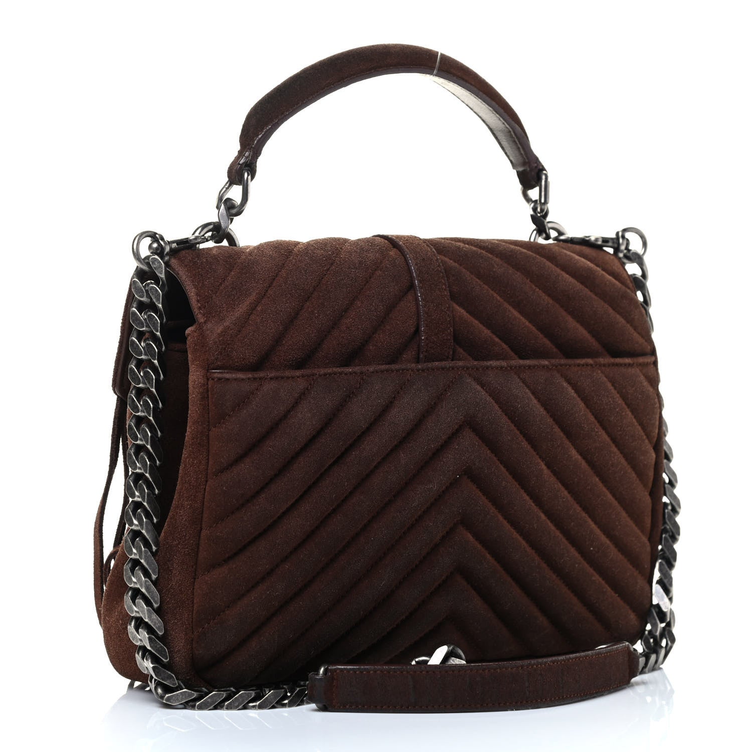 Saint Laurent Suede Matelasse Chevron Fringe Monogram Medium College Bag Marron Clair 2 of 4