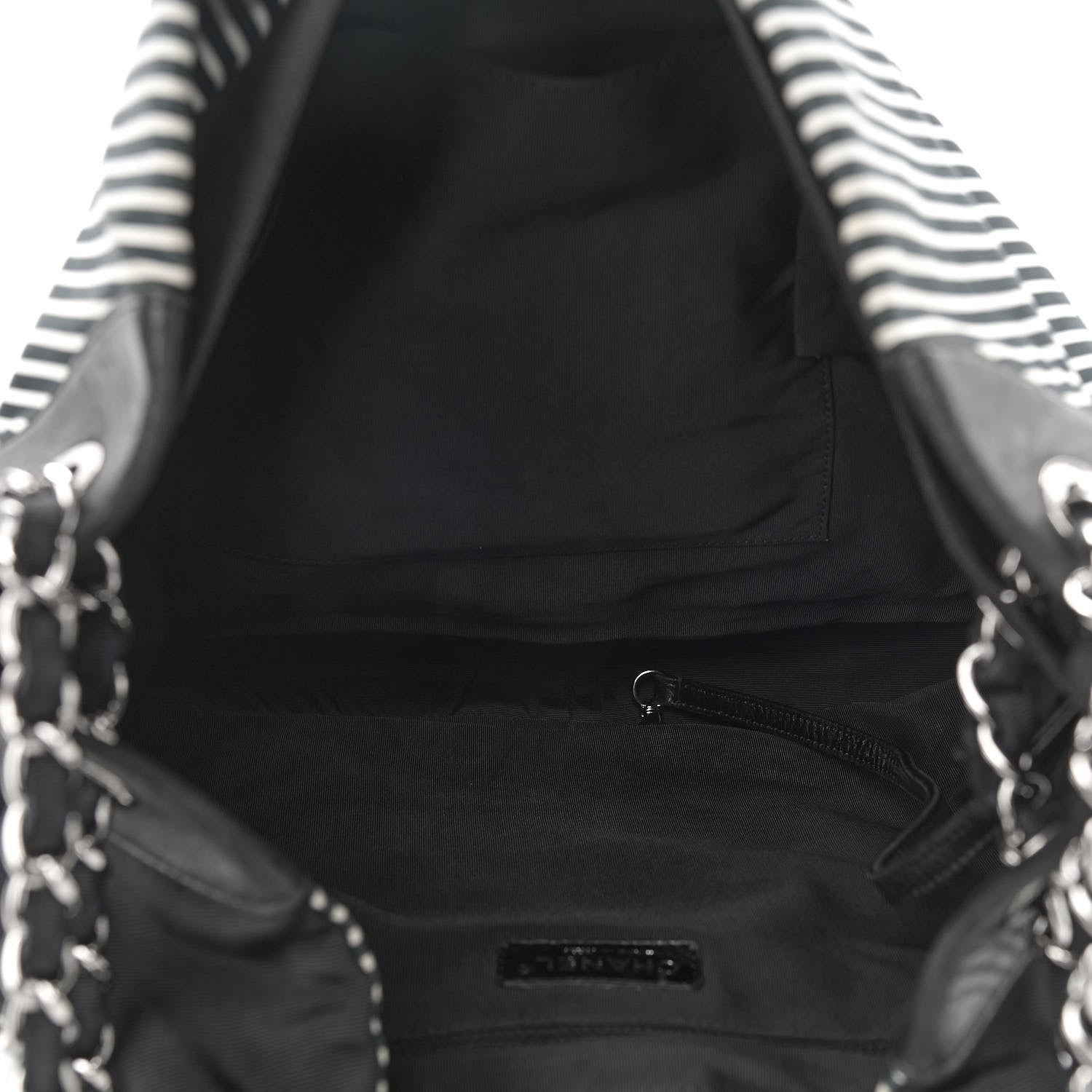 Chanel Striped Canvas Logo Tote Black 5 of 10