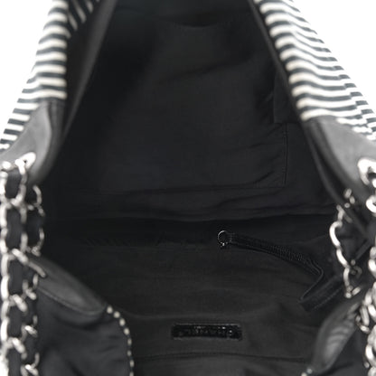 Chanel Striped Canvas Logo Tote Black 5 of 10