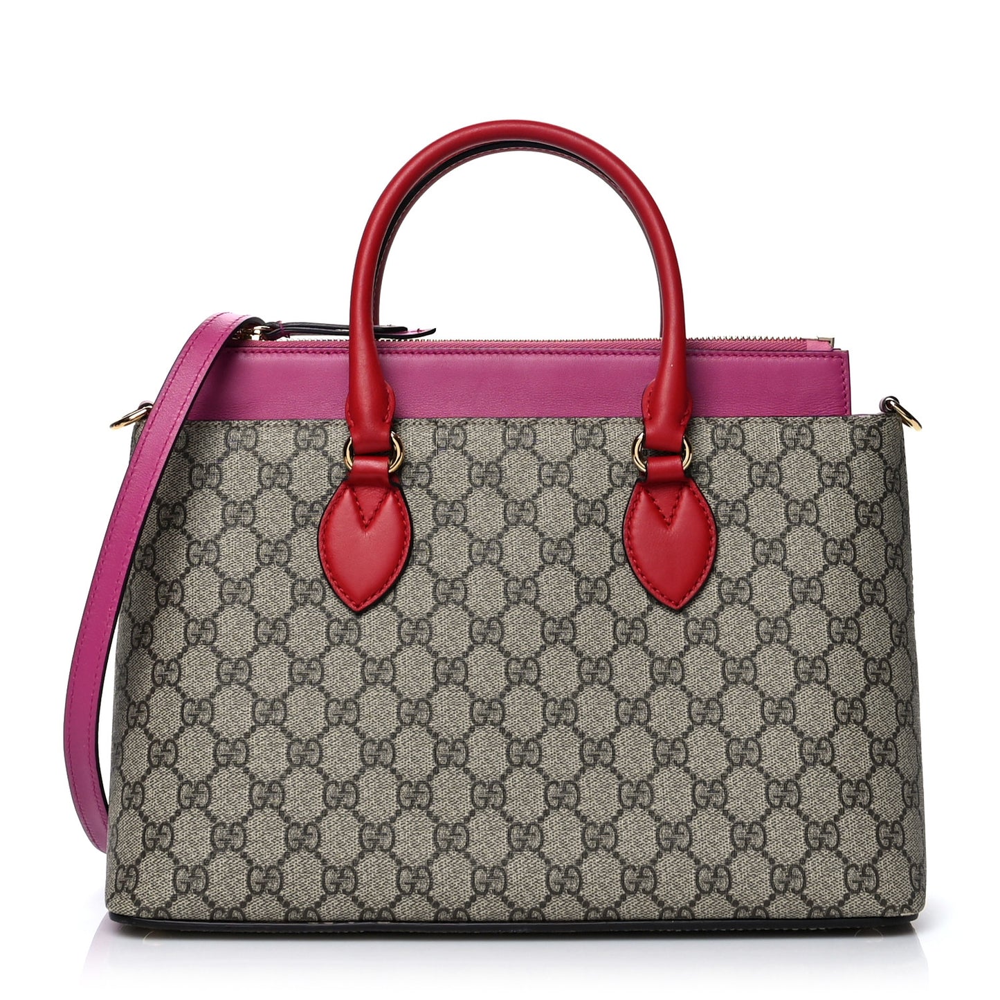 GG Supreme Monogram Moon Calfskin Small Zip Top Tote Beige Ebony Hibiscus Red New Rosette