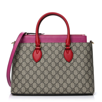Gucci GG Supreme Monogram Moon Calfskin Small Zip Top Tote Beige Ebony Hibiscus Red New Rosette 1 of 10