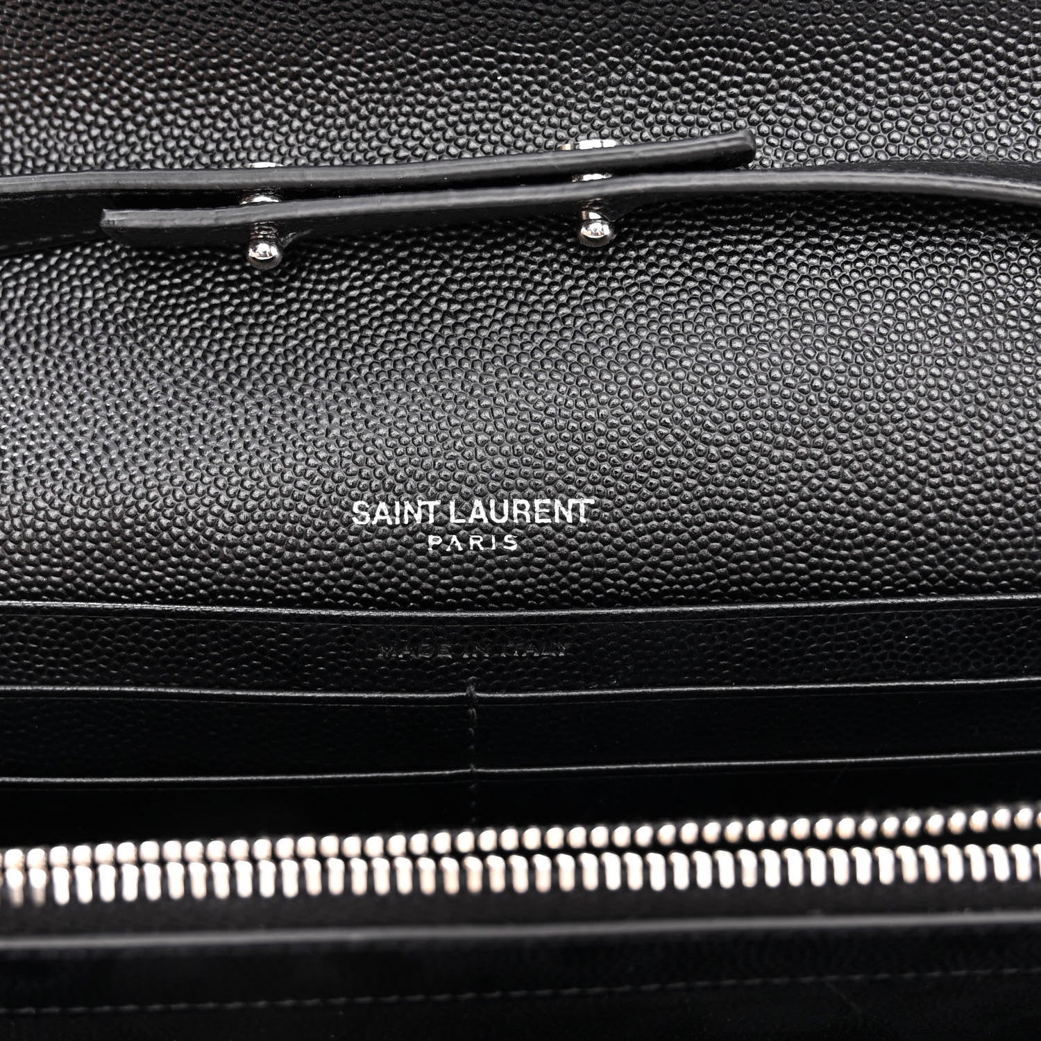 Saint Laurent Grain De Poudre Matelasse Chevron Monogram Chain Wallet Black 6 of 9