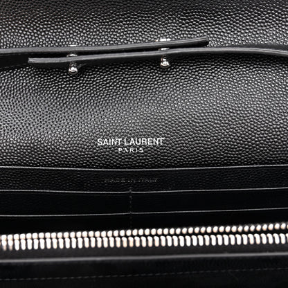 Saint Laurent Grain De Poudre Matelasse Chevron Monogram Chain Wallet Black 6 of 9
