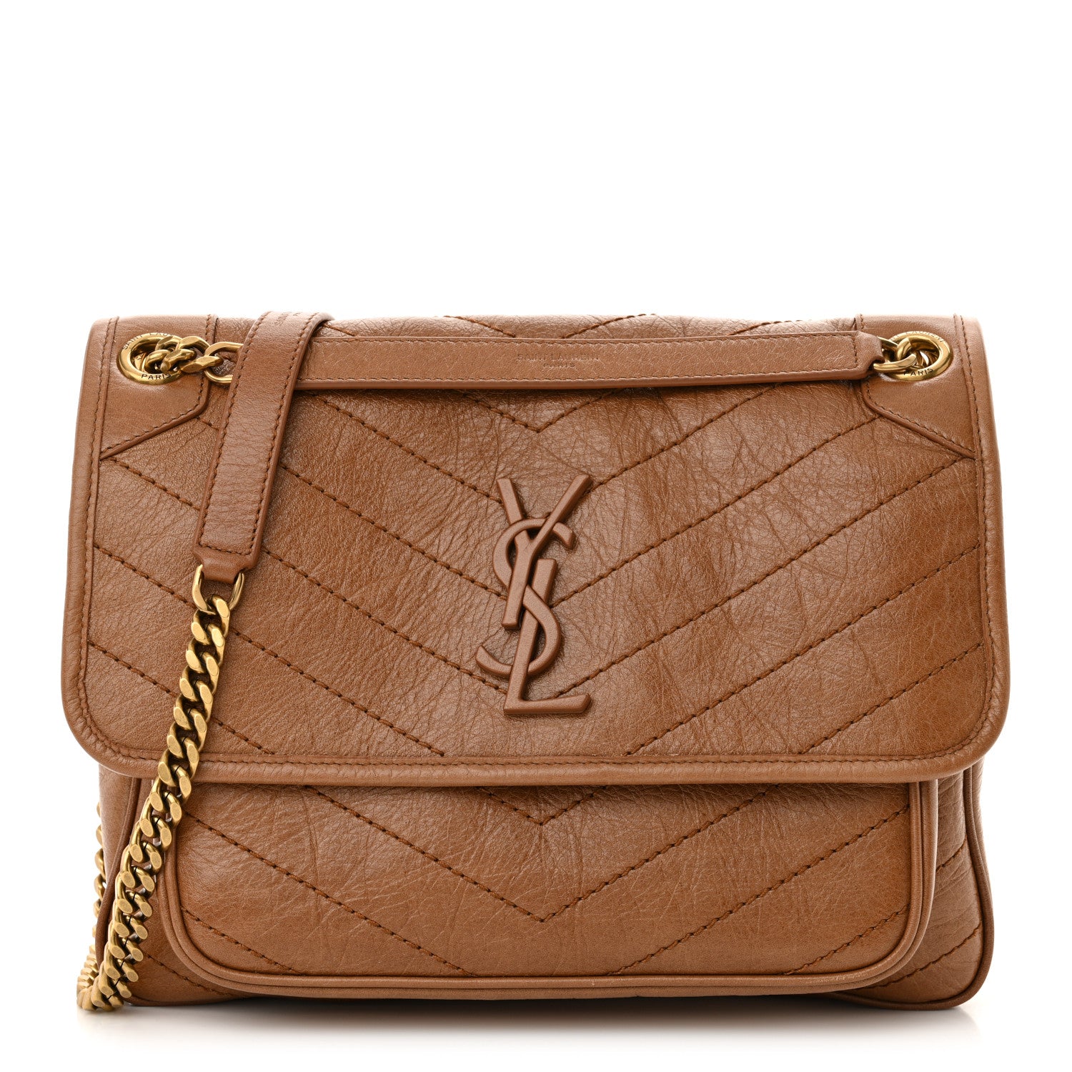 Saint Laurent Crinkled Calfskin Matelasse Monogram Baby Niki Chain Satchel Light Caramel 1 of 10