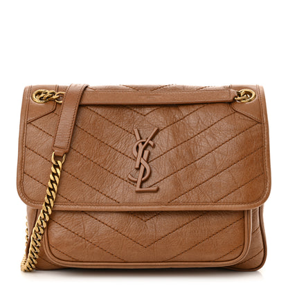 Saint Laurent Crinkled Calfskin Matelasse Monogram Baby Niki Chain Satchel Light Caramel 1 of 10