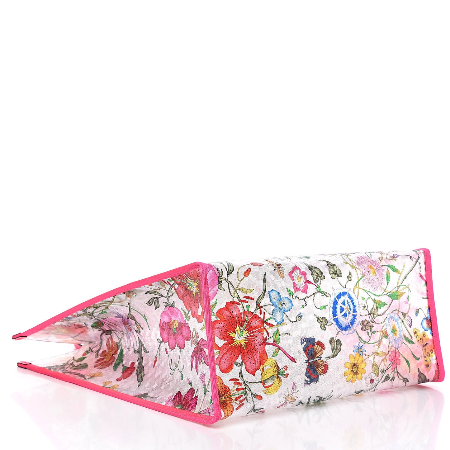 Calfskin Textured Vinyl Print Flora Tote Fluorescent Fuchsia