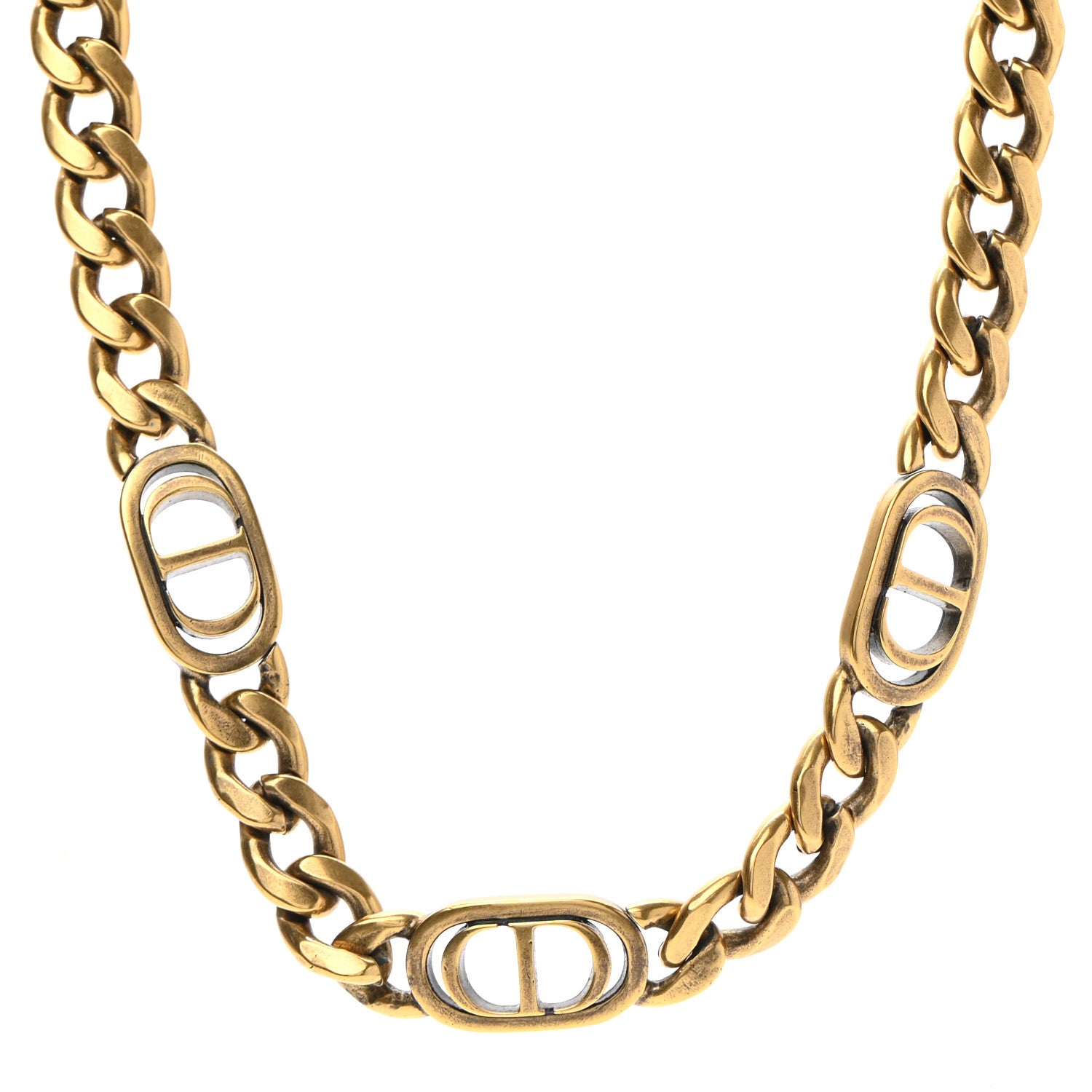 Christian Dior Metal Chain Choker Necklace Gold 1 of 7