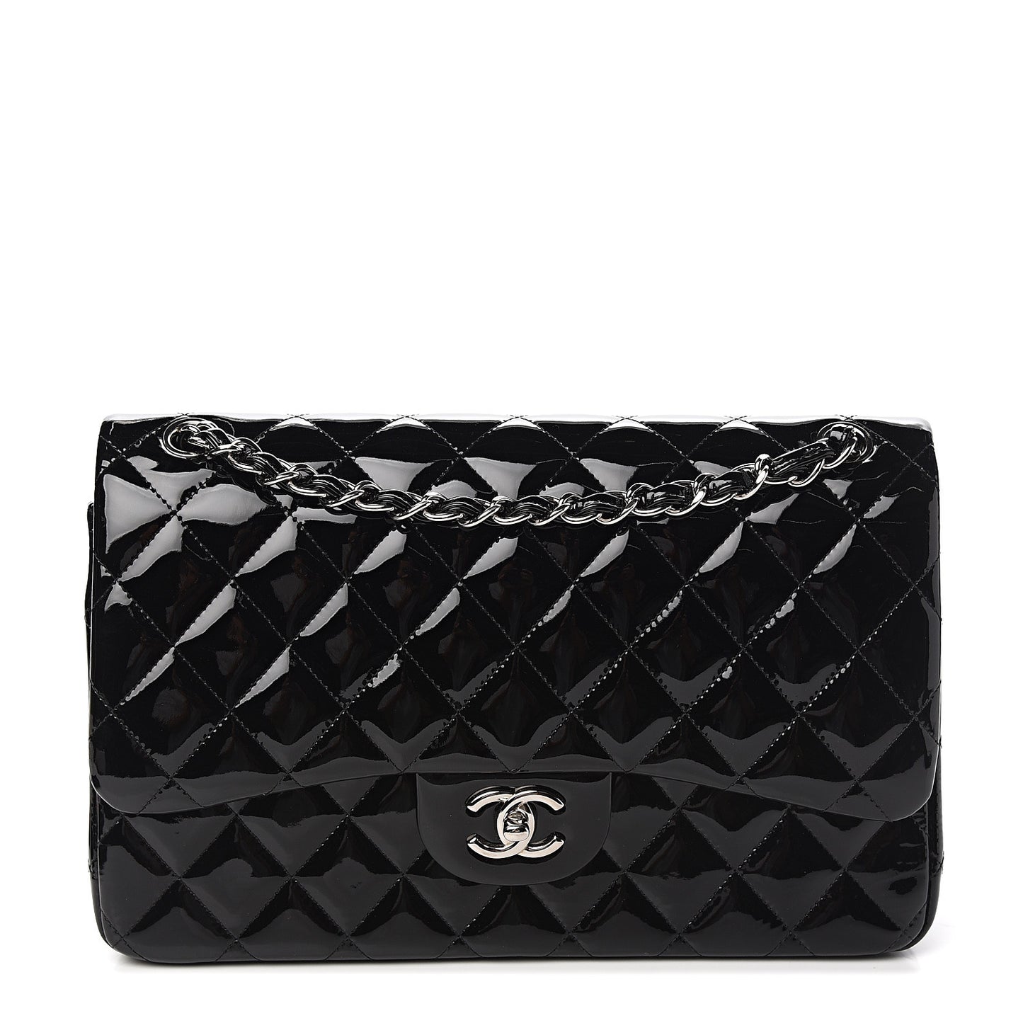 Patent Quilted Jumbo Double Flap Black