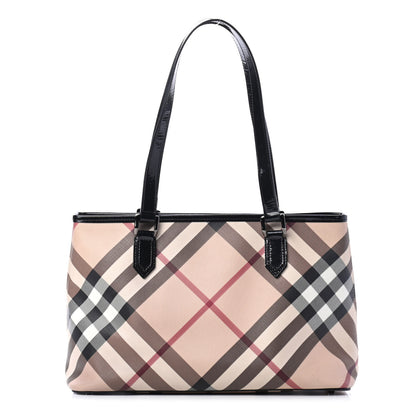 Burberry Nova Check Patent Trim Shopper Tote Black 1 of 5