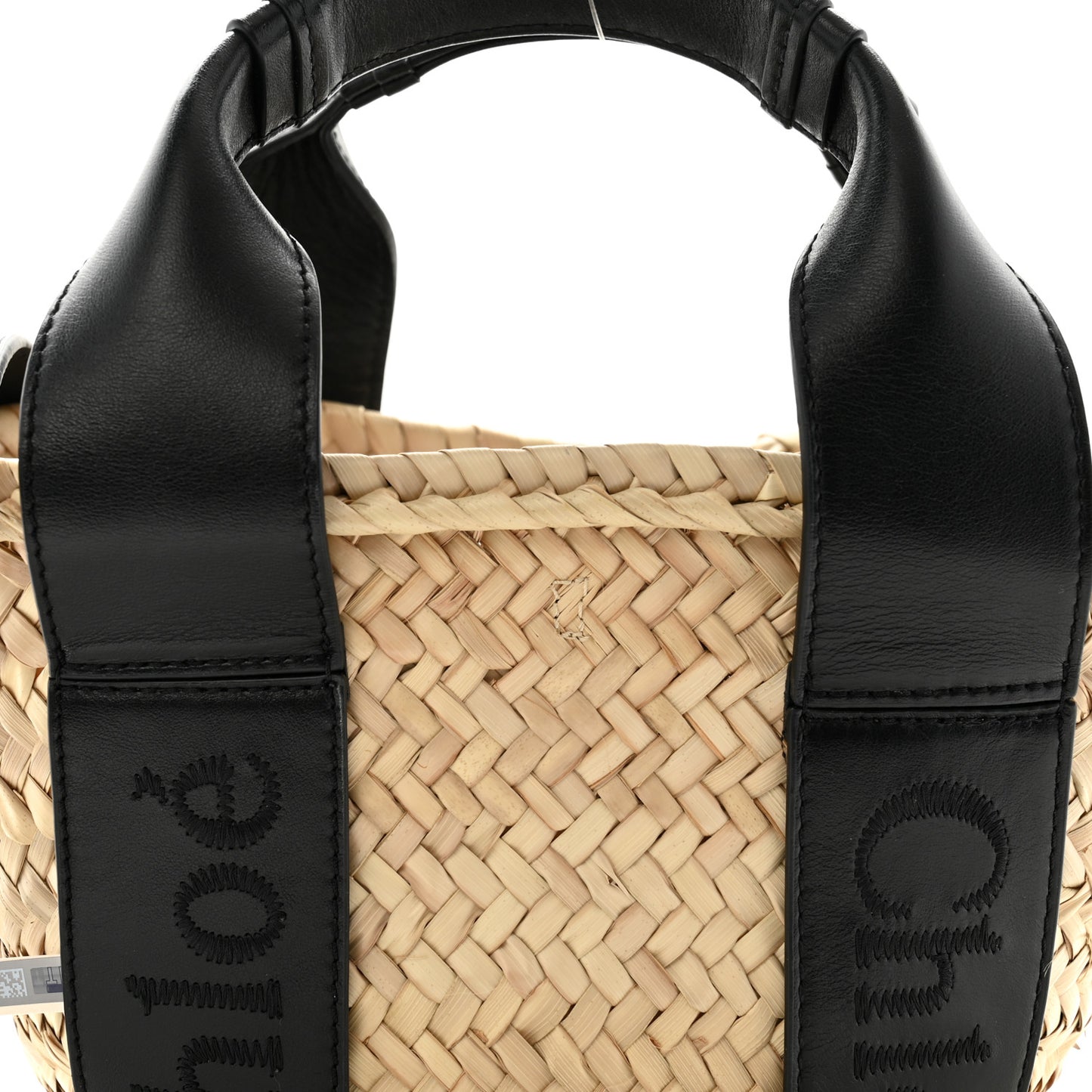 Raffia Smooth Calfskin Small Sense Basket Black