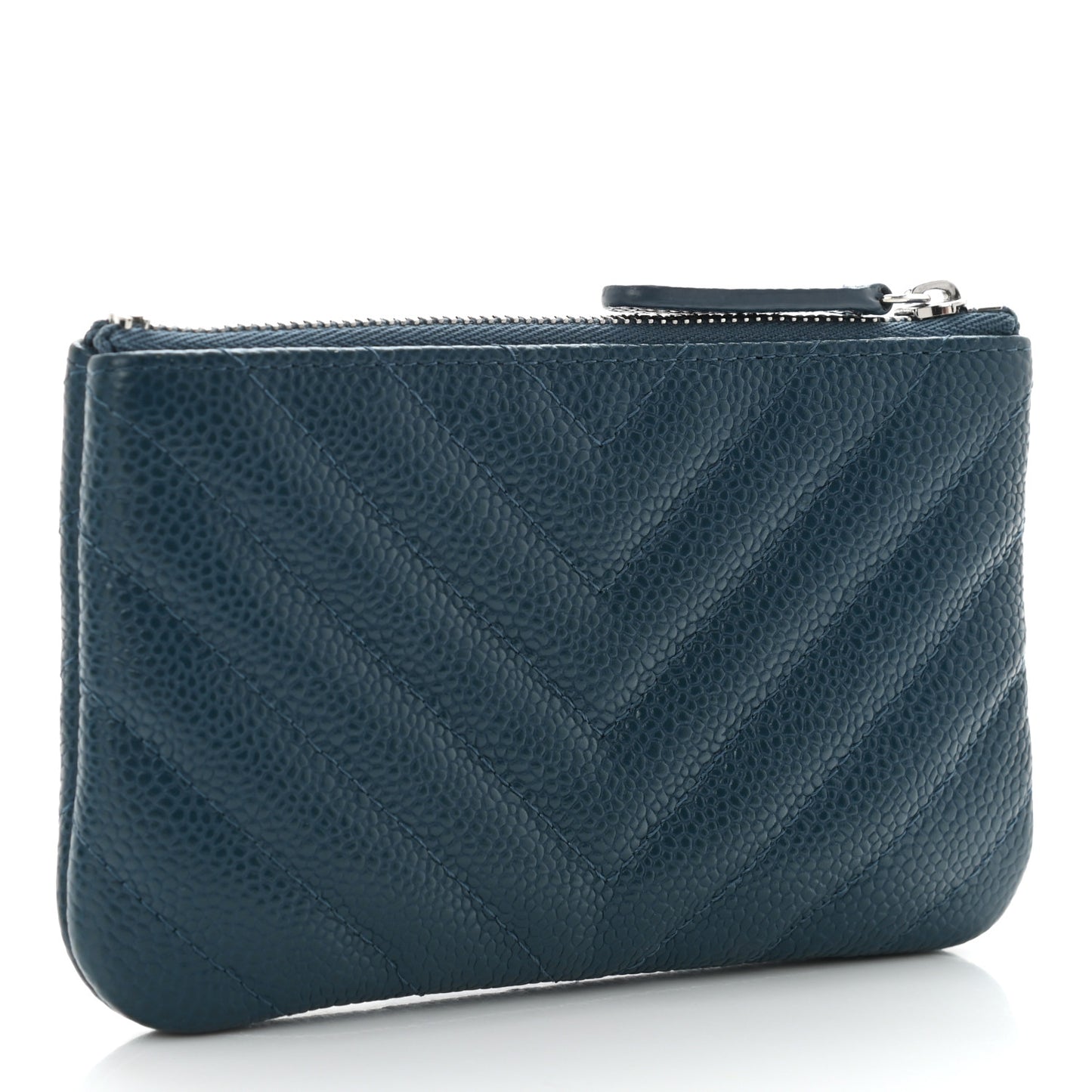 Caviar Chevron Quilted Small Cosmetic Case Blue