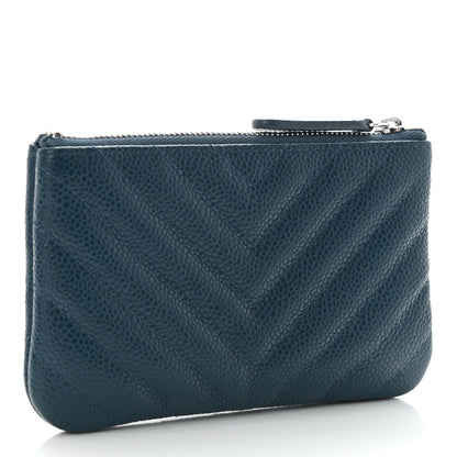 Chanel Caviar Chevron Quilted Small Cosmetic Case Blue 3 of 11