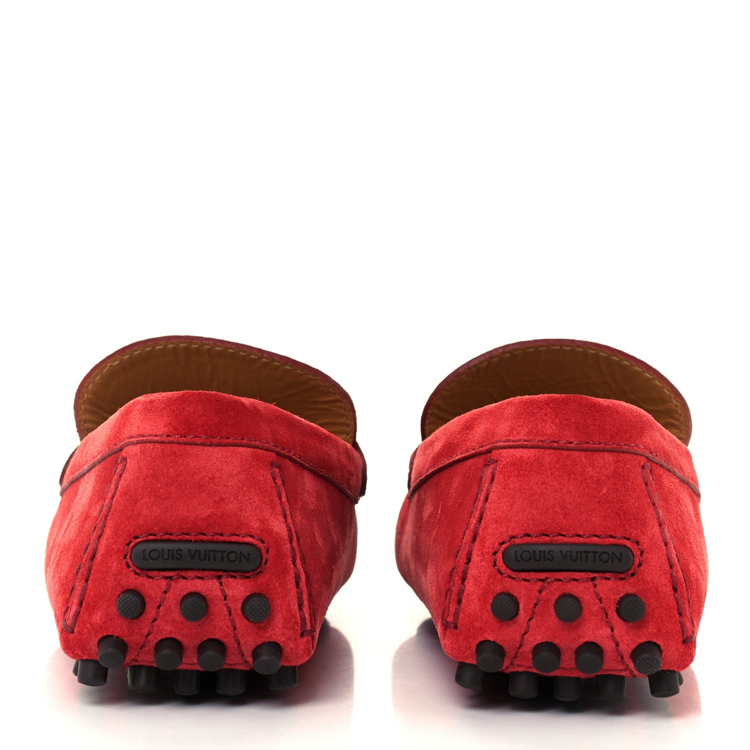 Louis Vuitton Suede Calfskin Mens LV Porto Vecchio Moccasin Loafers 8 Red 6 of 11