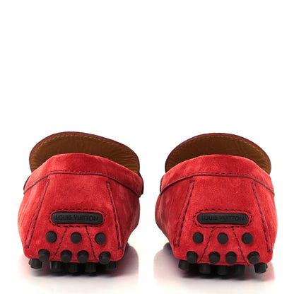 Louis Vuitton Suede Calfskin Mens LV Porto Vecchio Moccasin Loafers 8 Red 6 of 11
