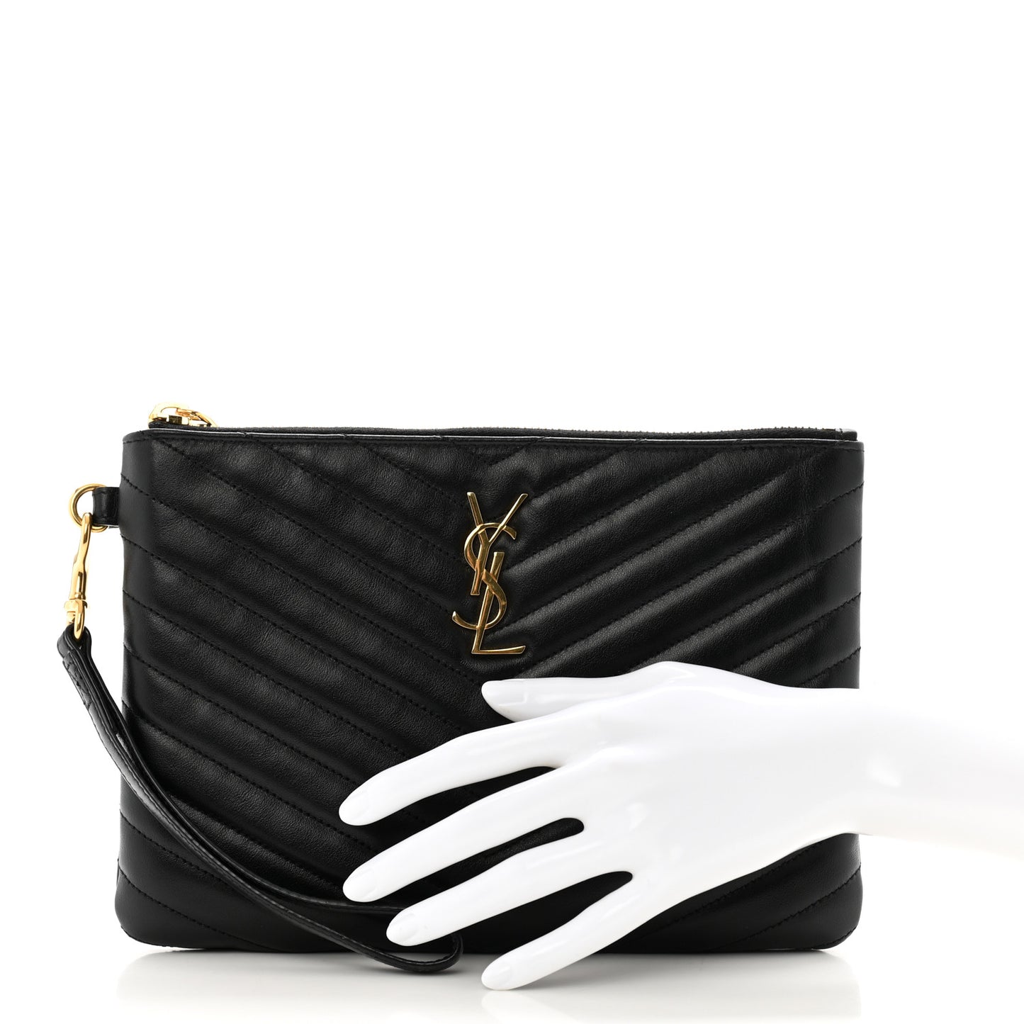 Calfskin Matelasse Chevron Monogram A5 Wristlet Black