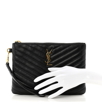 Saint Laurent Calfskin Matelasse Chevron Monogram A5 Wristlet Black 2 of 9