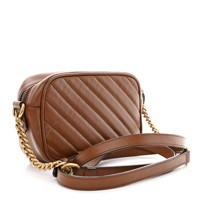 Gucci Glazed Calfskin Matelasse Diagonal Mini GG Marmont Chain Shoulder Bag Cuir 3 of 11