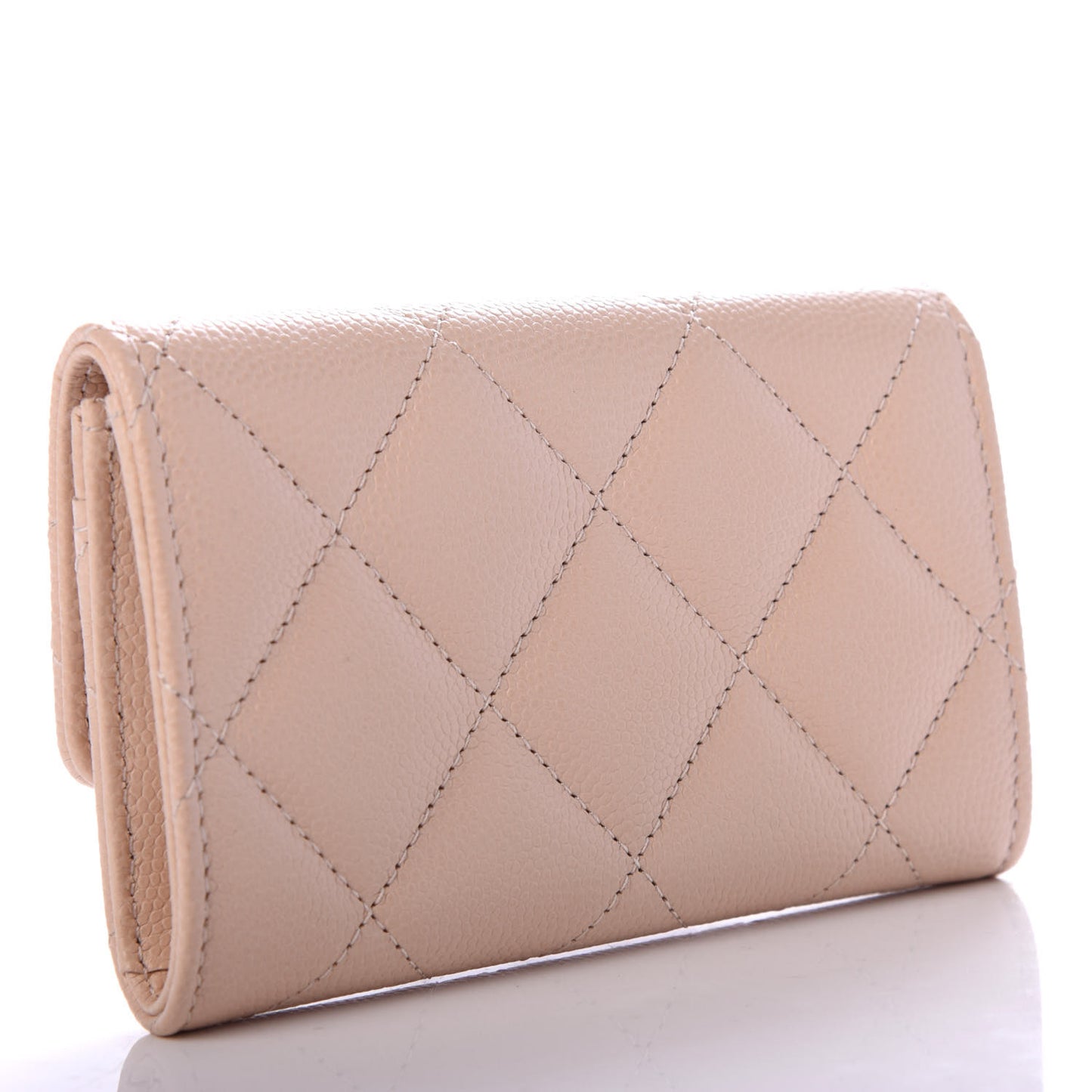 Caviar Pearl Quilted Coco Candy Flap Card Holder Beige