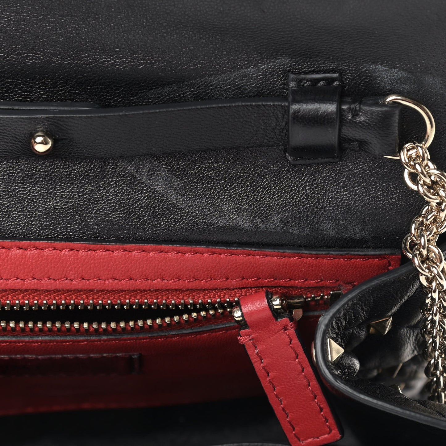 Lambskin Rockstud Spike Wallet on Chain Black