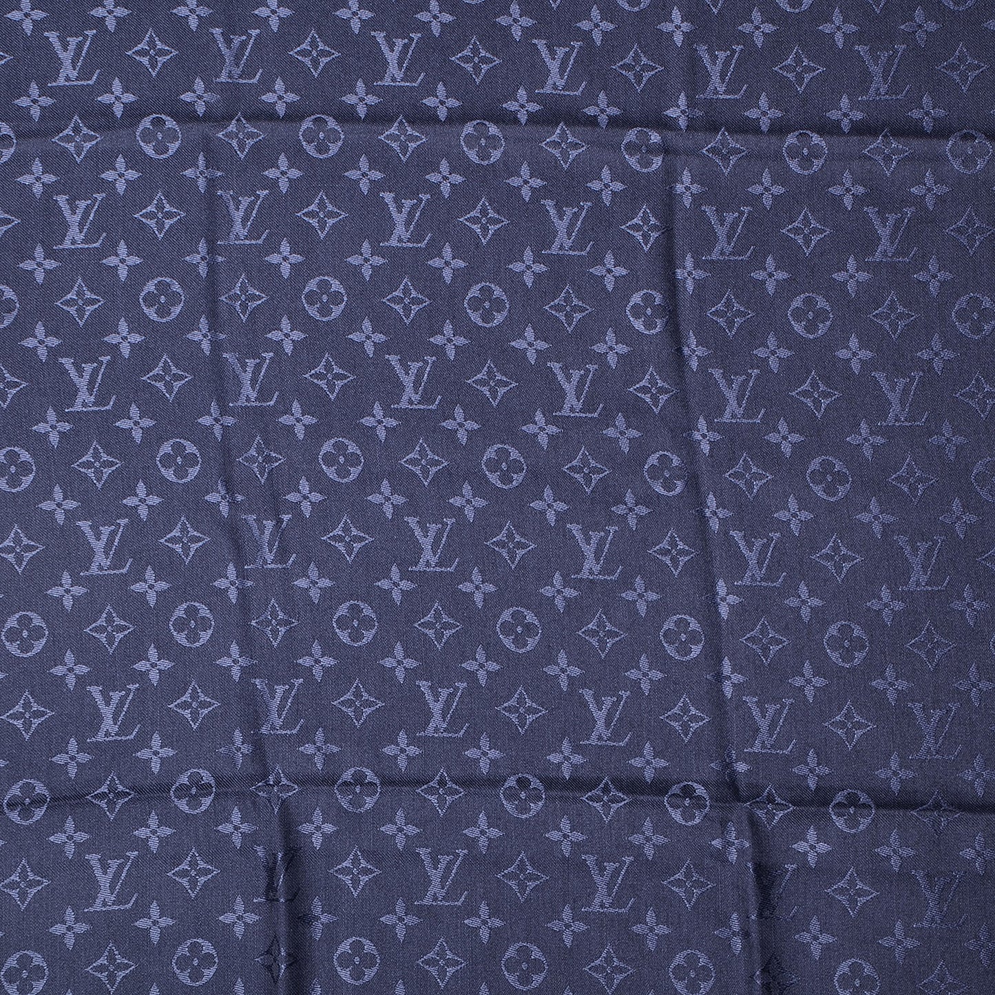 Wool Silk Monogram Shawl Blue Nuit