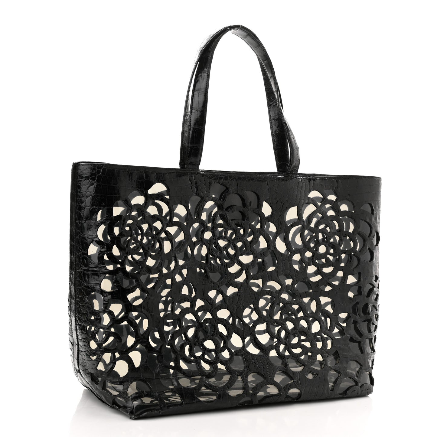 Crocodile Laser Cut Floral Tote Black