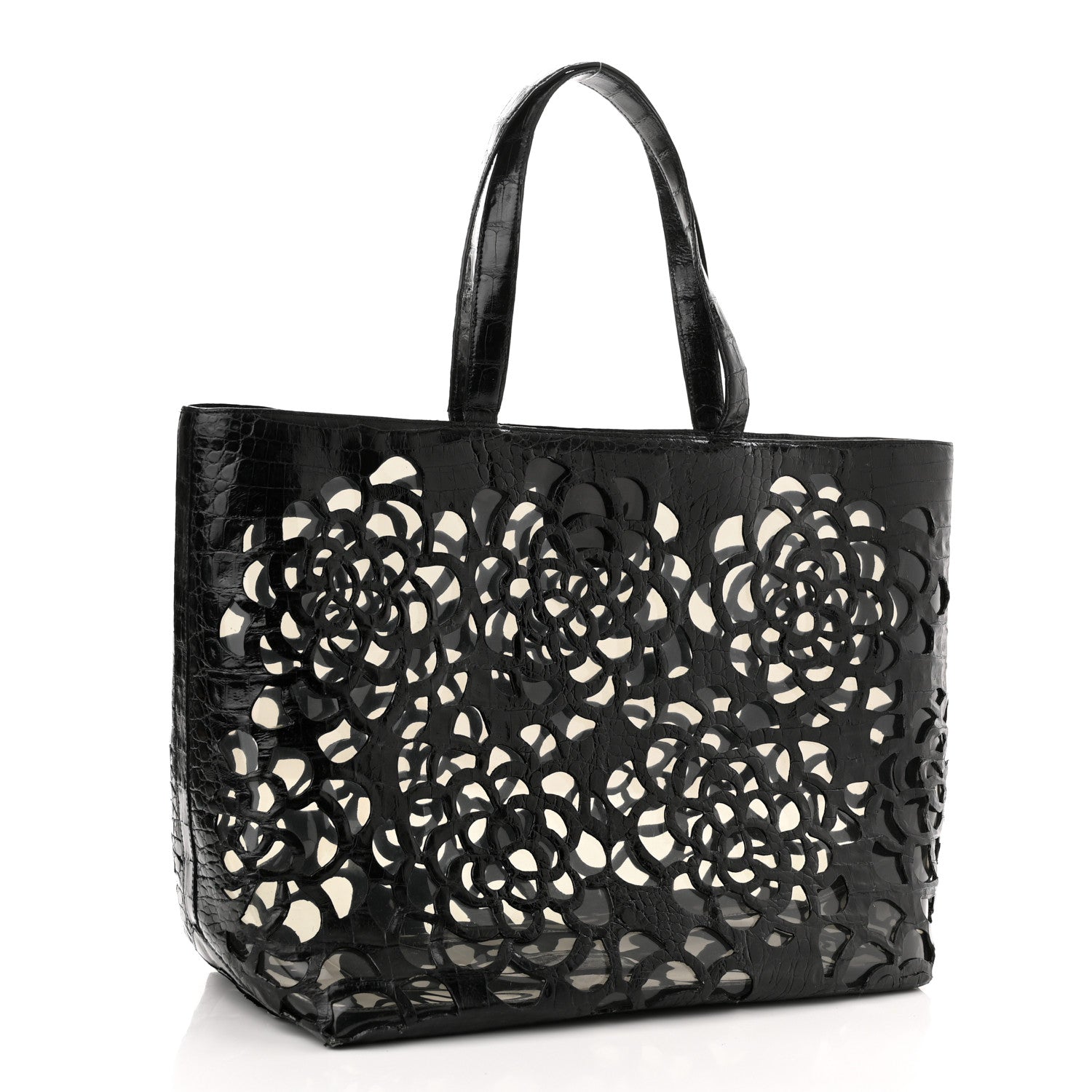 Nancy Gonzalez Crocodile Laser Cut Floral Tote Black 2 of 9