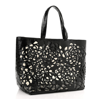 Nancy Gonzalez Crocodile Laser Cut Floral Tote Black 2 of 9