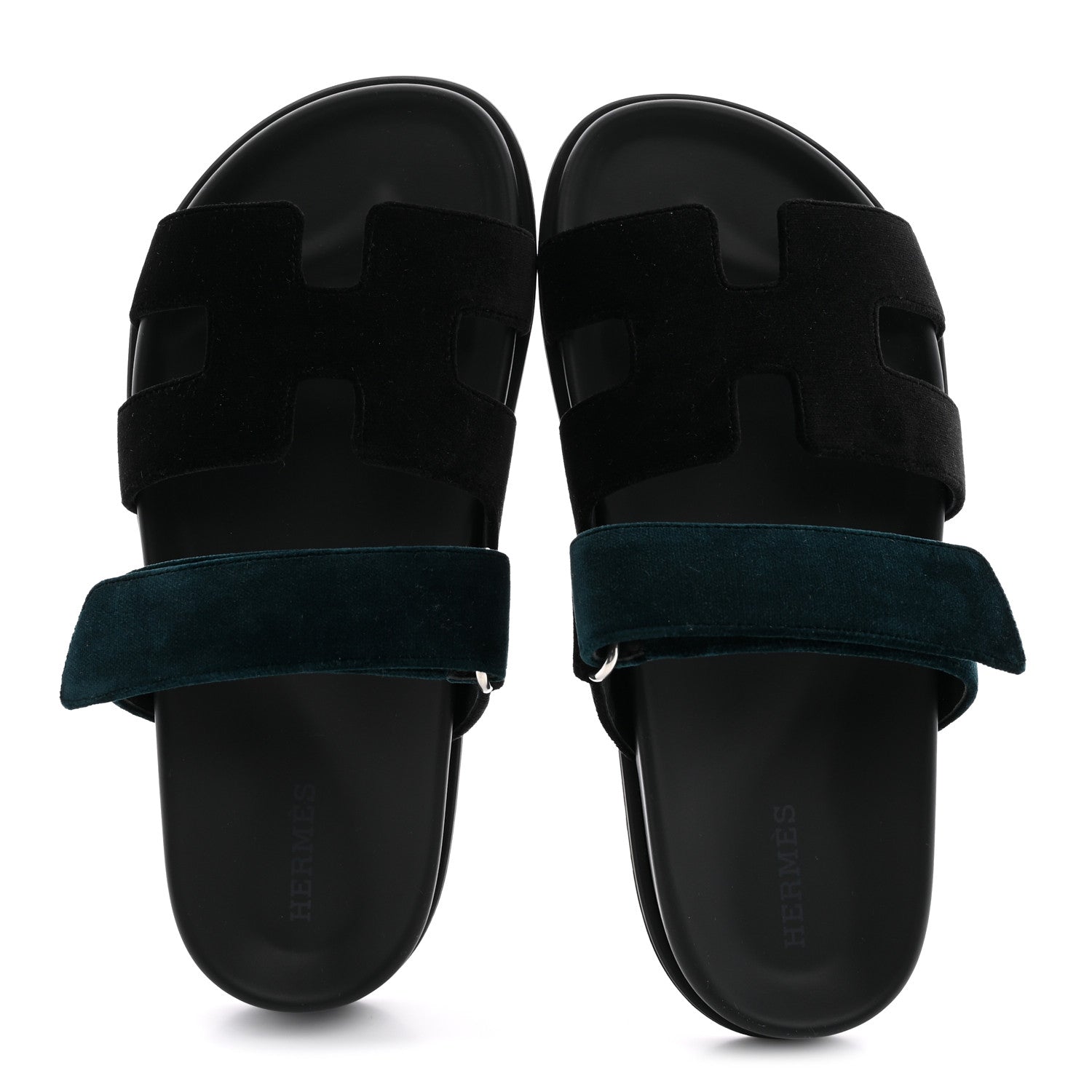 Hermes Velvet Womens Chypre Sandals 36 Black Vert Mousse 1929741