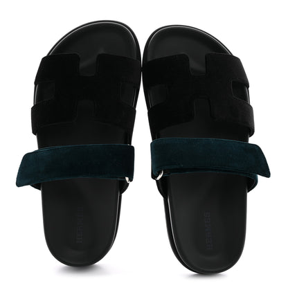 Hermes Velvet Womens Chypre Sandals 36 Black Vert Mousse 2 of 9