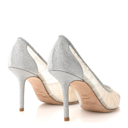 Jimmy Choo Fine Glitter Tulle Love 85 Pumps 37.5 Ivory Silver 5 of 8