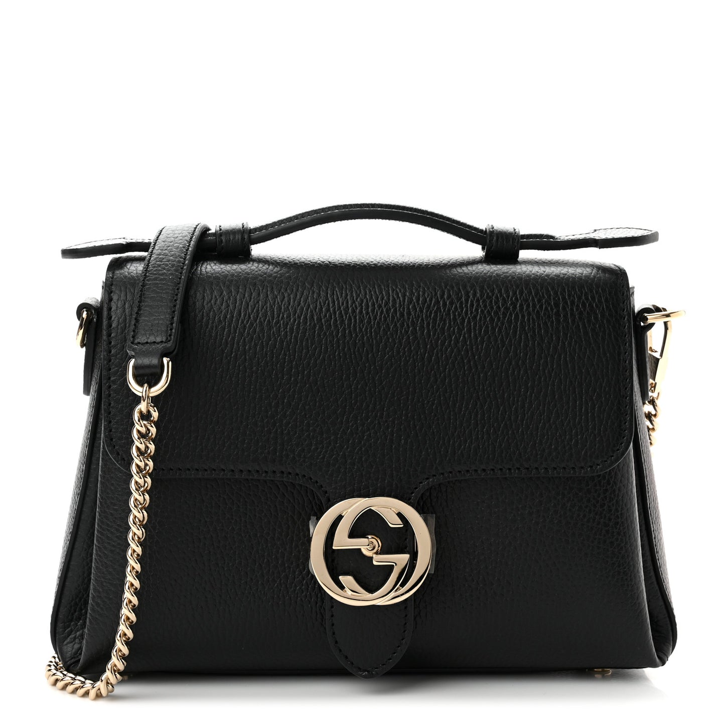 Dollar Calfskin Interlocking G Top Handle Shoulder Bag Black
