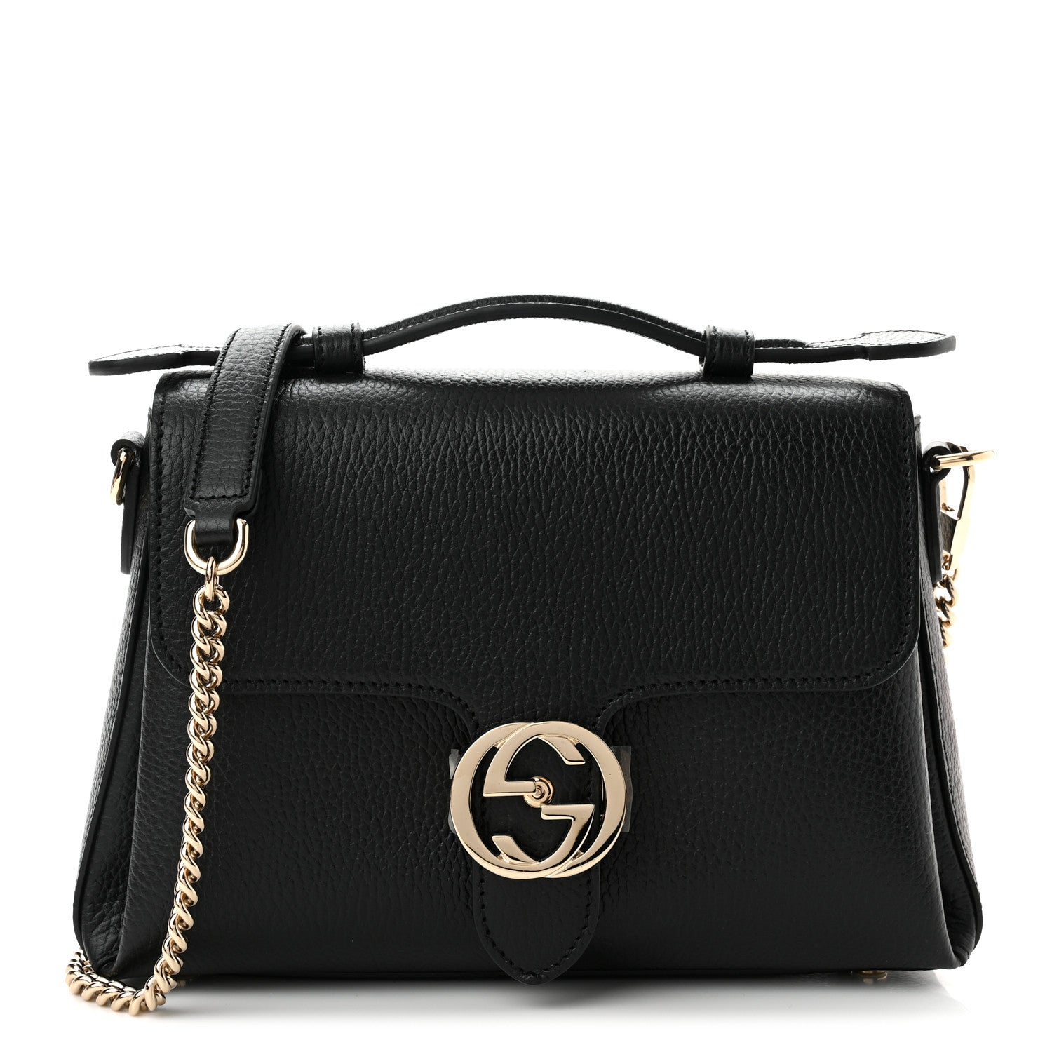 Gucci Dollar Calfskin Interlocking G Top Handle Shoulder Bag Black 1 of 10