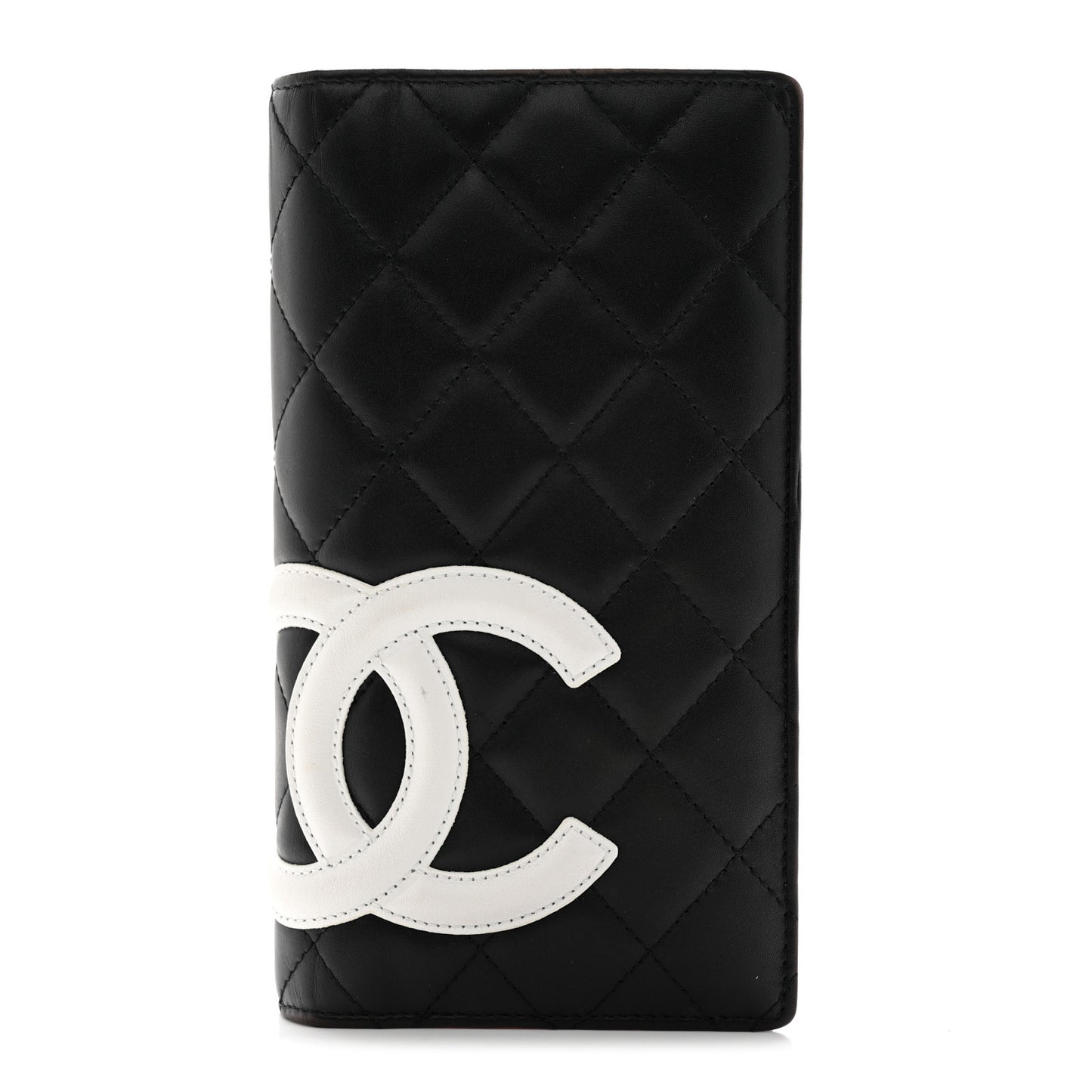 Calfskin Quilted Cambon Yen Wallet Black White