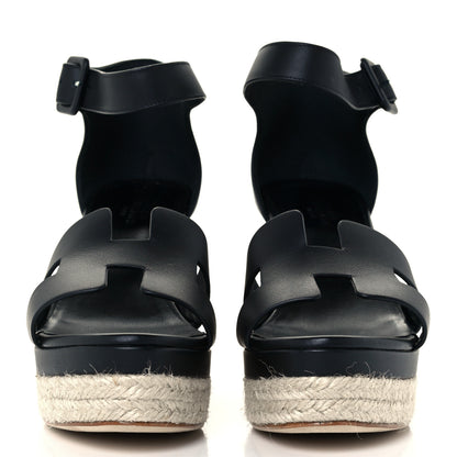 Hermes Calfskin Doll 60 Espadrille Wedge Sandals 37 Black 2 of 10