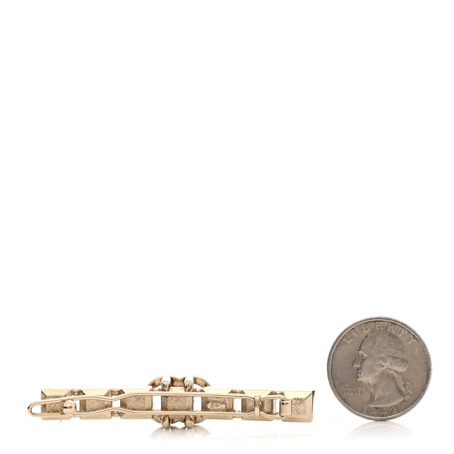 Chanel Metal Crystal CC Hair Clip Barrette Gold Pink 2 of 5