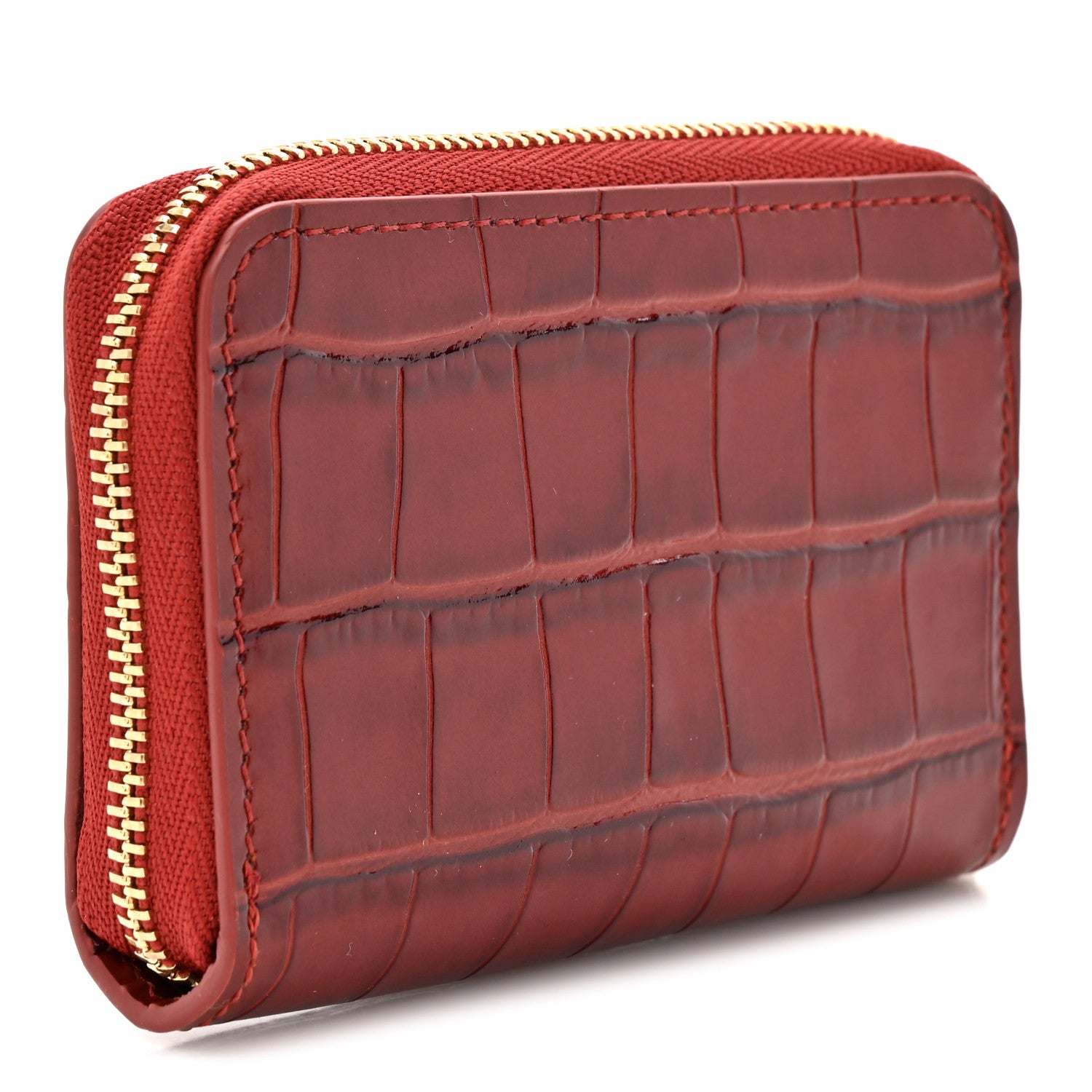 Chanel Calfskin Crocodile Embossed Crococo Zip Coin Purse Burgundy 3 of 8