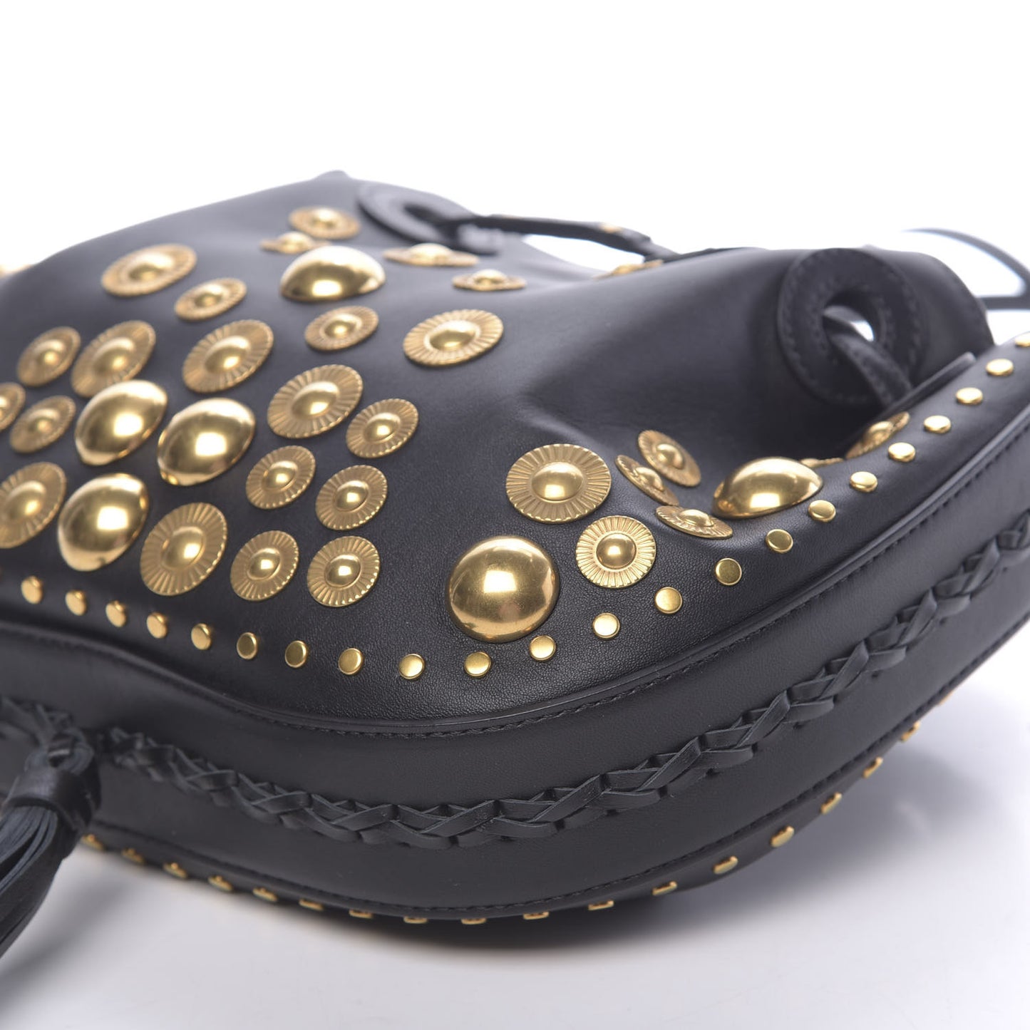 Lambskin Studded Small Inez Drawstring Bag Black