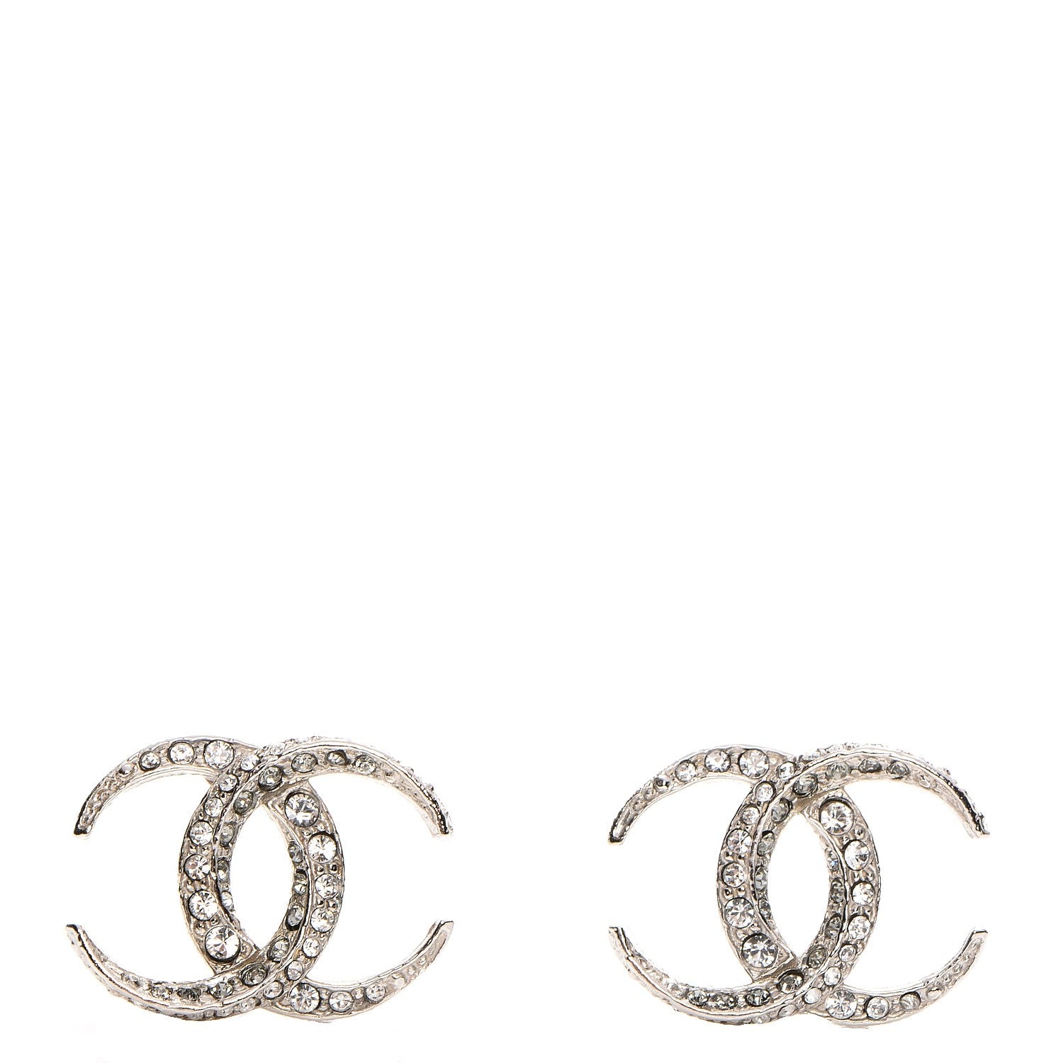 Chanel Crystal CC Moon Earrings Silver 1 of 5