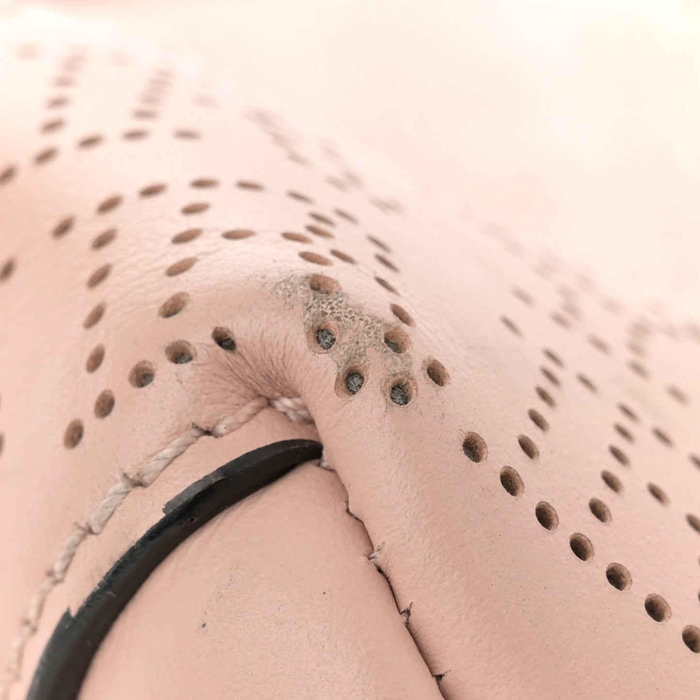 Calfskin Perforated Medium Banner Tote Pale Fawn Pink