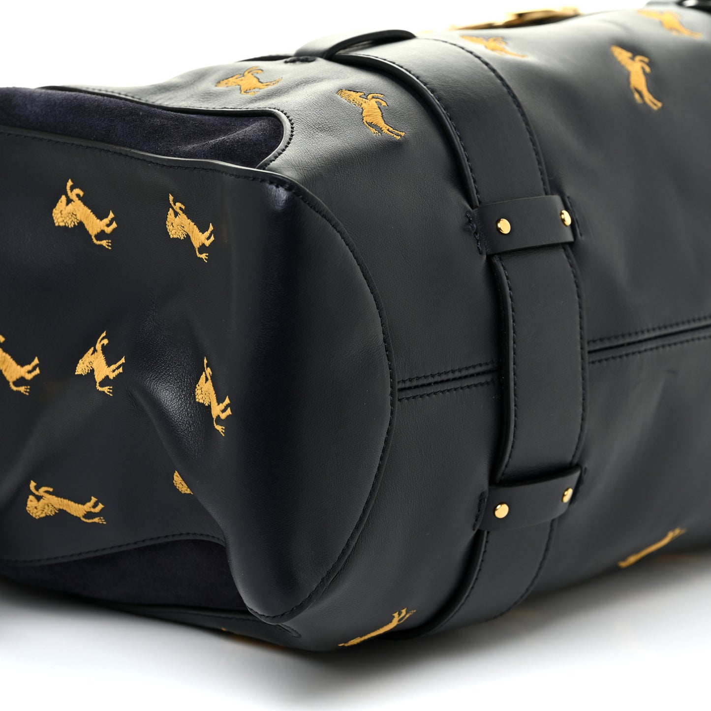 Smooth Calfskin Little Horses Embroidered Tao Zipped Tote Black