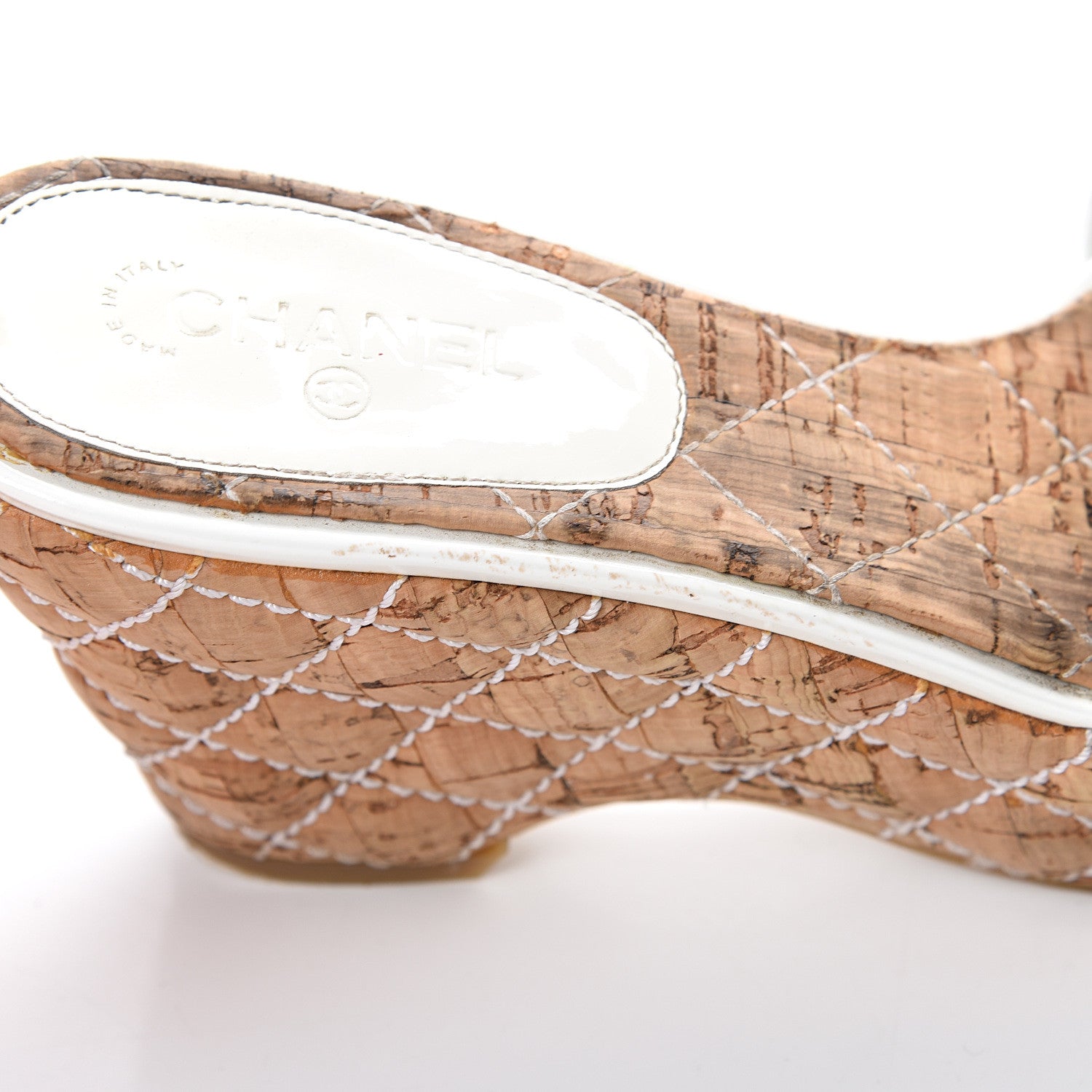 Chanel Patent Cork Quilted CC Wedge Sandals 37 White 14 of 14