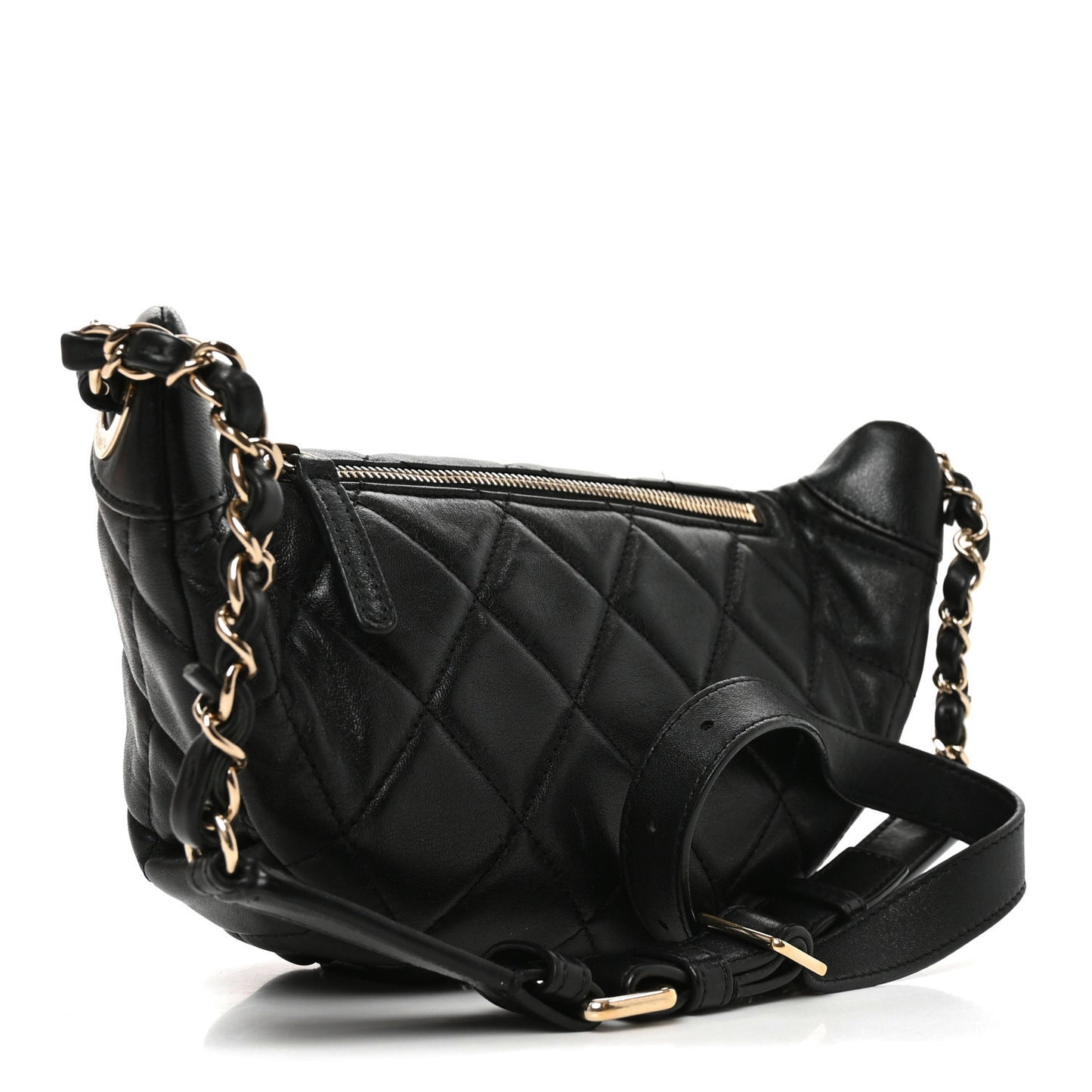 Shiny Lambskin Quilted Belt Bag Black