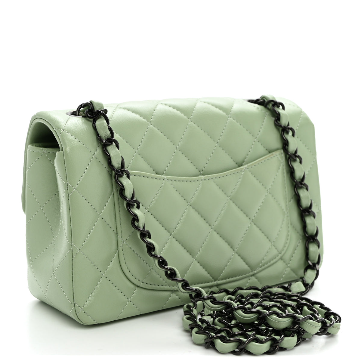Lambskin Quilted Mini Rectangular Flap Light Green